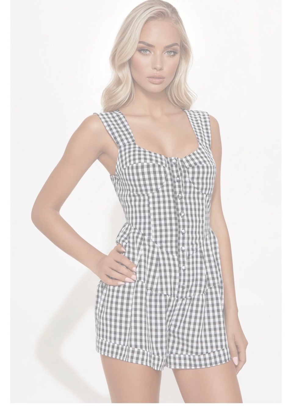 Fashion Nova Black & White Gingham Button Romper